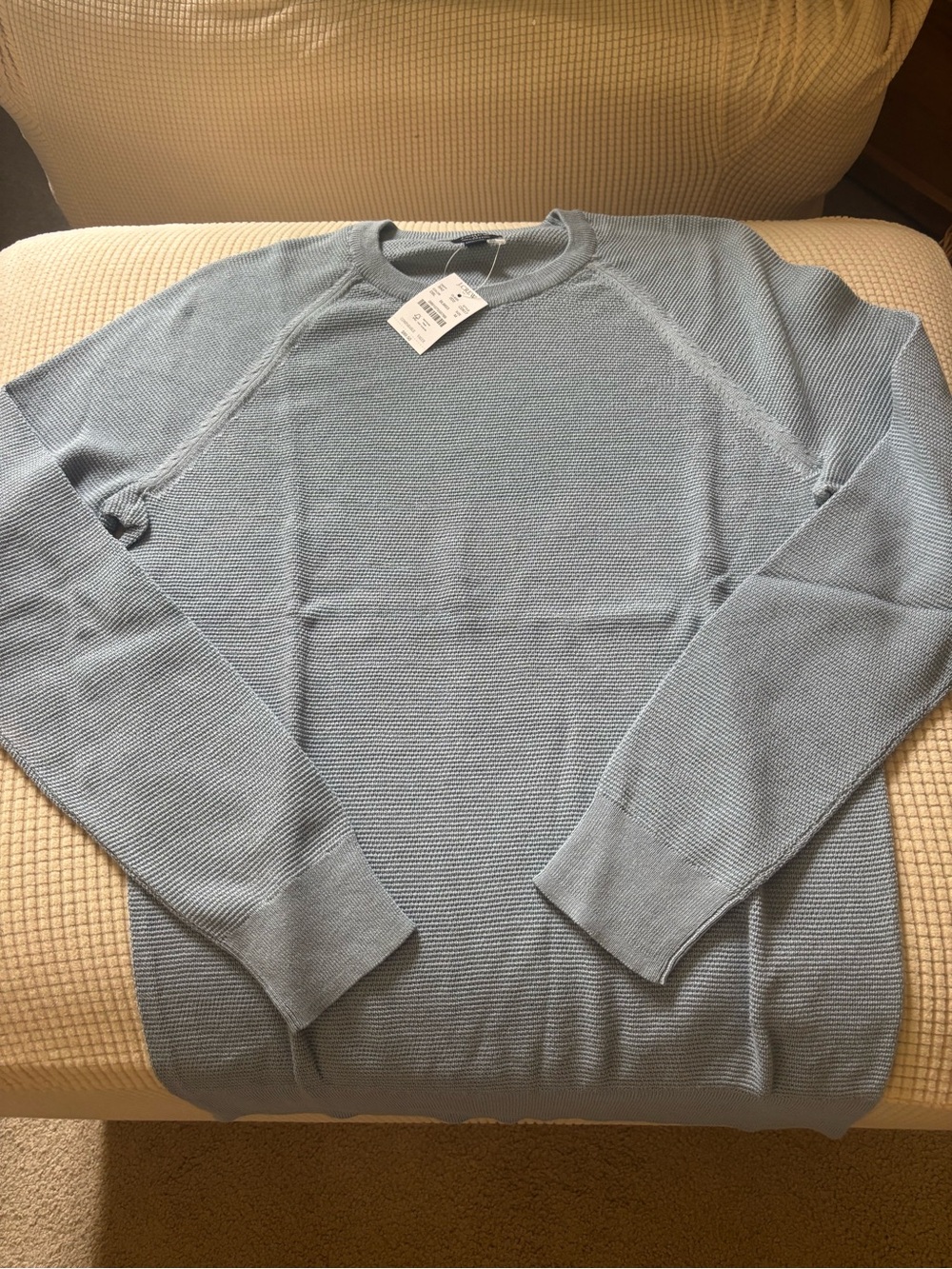 J.Crew NWT Blue Textured Waffle Knit Raglan Crewneck Sweater M